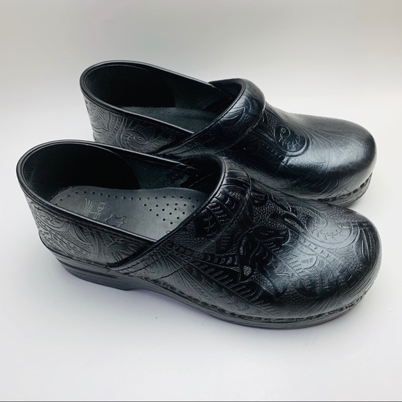 Dansko Shoes - Dansko Black Floral Tooled Leather Clogs 40